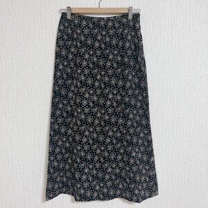 Sebury Black with White Floral Print Long Skirt A-line